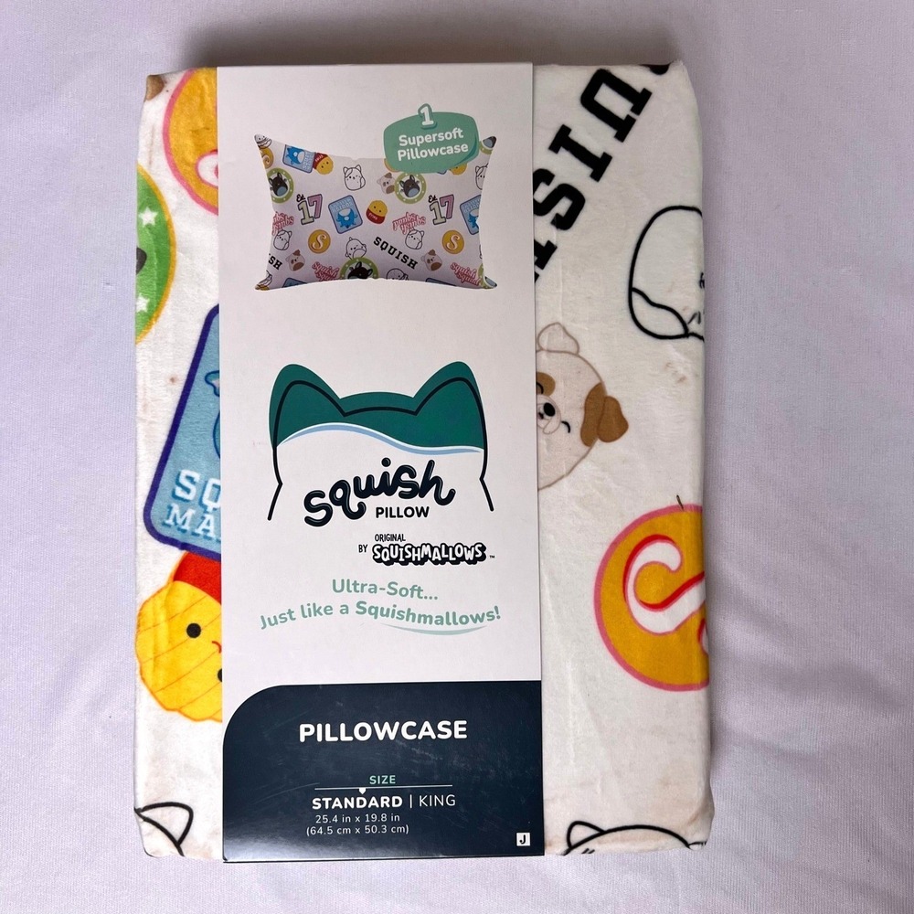 Squishmallows Jazwares Ultra Soft Standard Pillowcase White Character Print New
